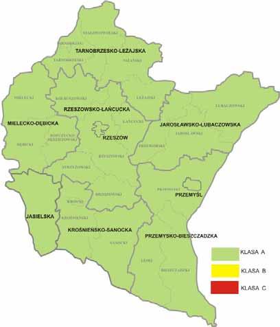 OCA JAKOŚCI POITRZA OJÓDZTI PODKARPACKIM ZA ROK 27 36 Klasyfikacja stref w zakresie benzenu za rok 27- cel ochrona zdrowia VI.2. Pył PM1 