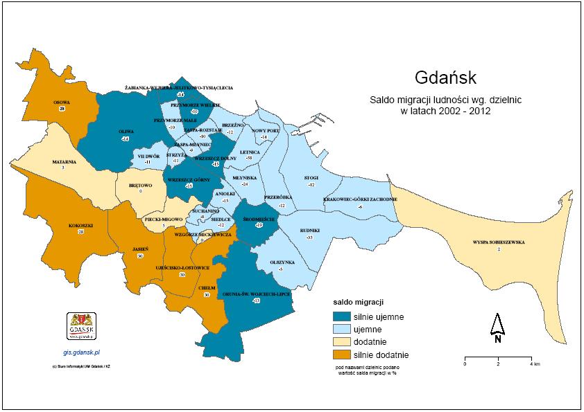 2008 roku i wynosił odpowiednio 1,2 %i 1,1 %. W roku 2012 odnotowano ubytek naturalny, przyrost wynosił - 0,2%. Świadczy to o tym, że nastąpiła zmiana tendencji ruchu migracyjnego. Tab. 4.