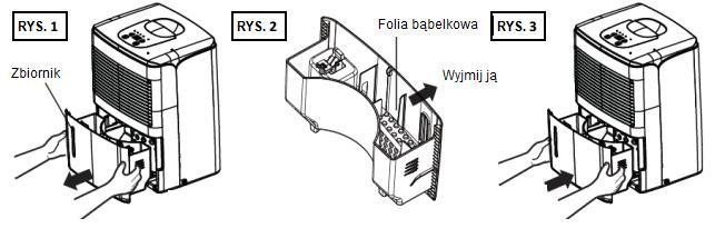 Szybkie uruchomienie MONTAŻ KÓŁEK 1. Chwyć z obu stron zbiornik na wodę i ostrożnie go wysuń (rys. 1) 2.