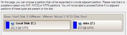 Program zapewnia możliwość scalania tylko partycji NTFS, FAT16 or FAT32.