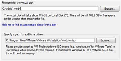 Dla dysku twardego Size of the virtual disk. Domyślnie program oferuje utworzenie dysku wirtualnego o takim samym rozmiarze jak wybrany obiekt, można jednak zmienić jego rozmiar.