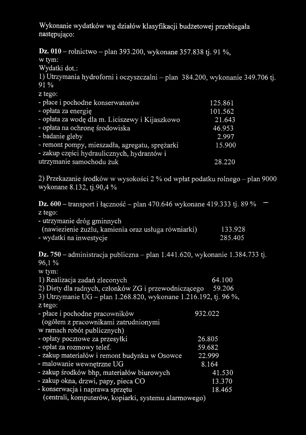 Liciszewy i Kijaszkowo 21.643 - opłata na ochronę środowiska 46.953 - badanie gleby 2.997 - remont pompy, mieszadła, agregatu, sprężarki 15.