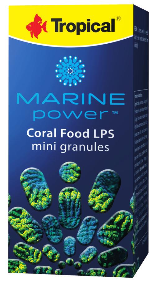 Wielkość pokarmu MARINE POWER CORAL FOOD LPS MINI GRANULES (0,8-1,0 mm) pozwala karmić korale miękkie z rodzajów np. Ricordea, Rhodactis, Discosoma, Zoanthus i korale wielkopolipowe (LPS-y).