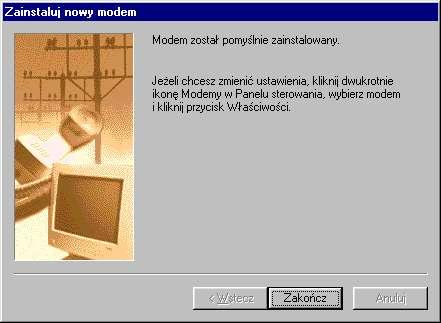 Rys. 28.Okno podsumowujące operację dodania nowego modemu. Drugi etap konfiguracji połączenia PPP, to utworzenie nowego połączenia sieciowego.