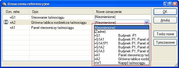 Jeżeli chcesz zmienić aspekt, wybież linię z aspektem, który chcesz zmienić. W wybranej linii pojawią się nowe przyciski z lewej i z prawej strony.