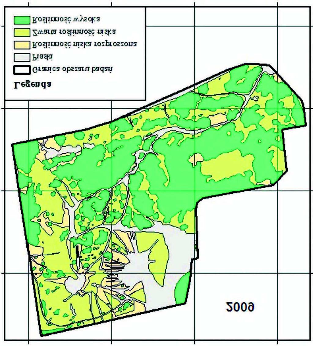 126 d) 2009 Legenda Granica obszaru badań Piaski Roślinność niska rozproszona Zwarta roślinność