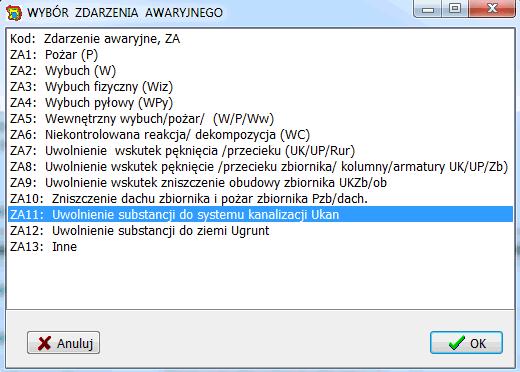 Program ExSysAWZ Wybór zdarzenia awaryjnego przy budowie drzewa logicznego