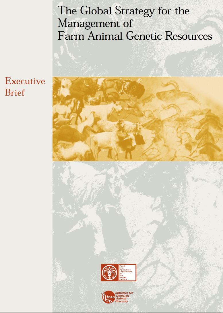 Światowa Strategia zachowania zasobów genetycznych zwierząt gospodarskich Przyjęta w 1995 roku w FAO Stanowiła podstawę działań międzynarodowych na rzecz