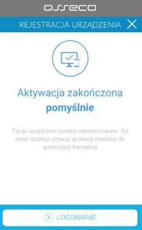 - po poprawnej aktywacji urządzenia użytkownik zostanie przekierowany na ekran główny aplikacji MAA, poprzez który będzie miał możliwość zalogowania się do aplikacji mobilnej za pomocą kodu PIN