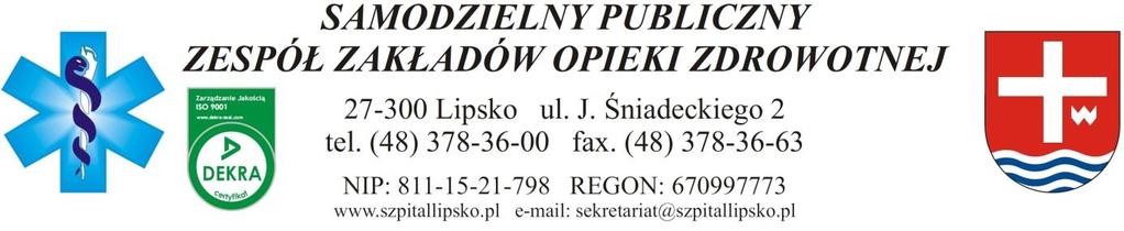 Adres strony internetowej, na której Zamawiający udostępnia Specyfikację Istotnych Warunków Zamówienia: www.szpitallipsko.pl Ogłoszenie nr 637472-N-2018 z dnia 2018-10-17 r.