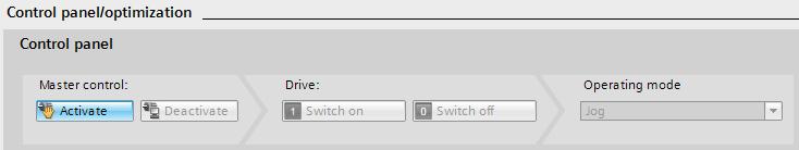 Sterowanie pojedynczą osią Konfiguracja sprzętowa Uruchomienie napędu Aby uruchomić napęd klikamy przycisk Switch on w polu Drive.
