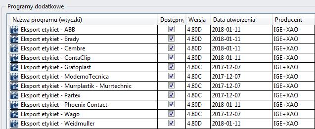 ją z okna Konfiguracja SEE Electrical Expert w sekcji "Programy dodatkowe". Dostępne są następujące wtyczki: 14.