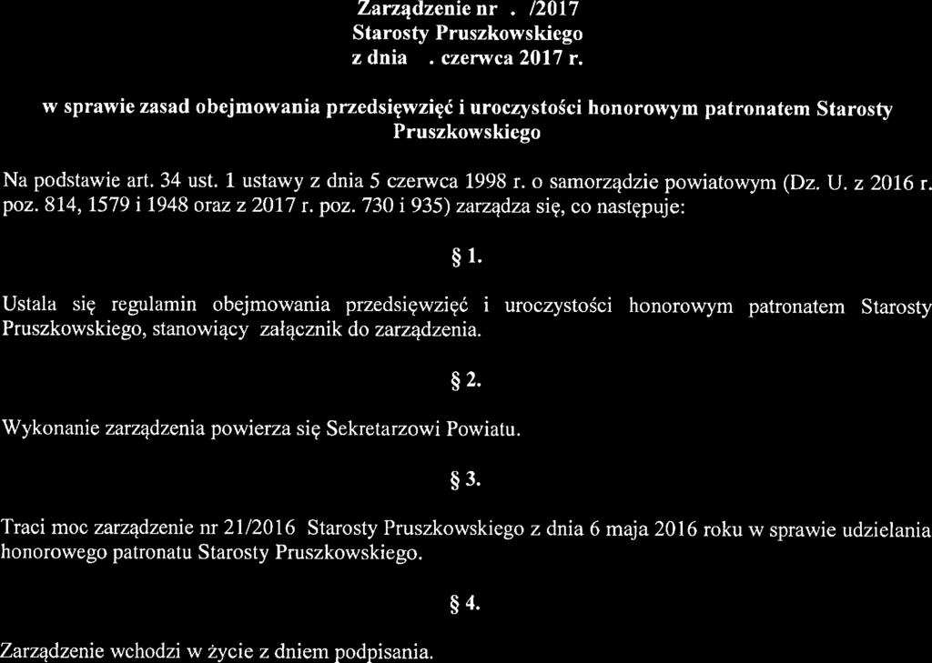 ustawy z dnia 5 czerwca 1998 r. o samorządzie powiatowym (Dz. U. z 2016 r poz.