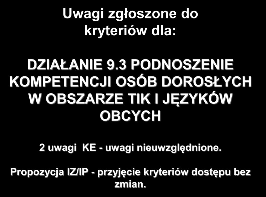 Uwagi zgłoszone do kryteriów dla: DZIAŁANIE 9.