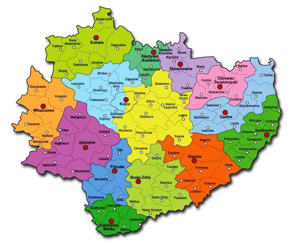 W projekcie uczestniczy sześć powiatów i osiem gmin wiejskich województwa świętokrzyskiego Powiat jędrzejowski: Gmin Oksa Gmina Wodzisław Powiat kielecki: