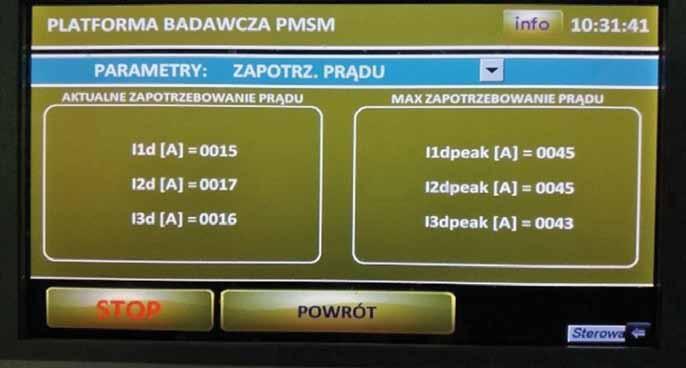 17 są przedstawione parametry współczynników mocy zasilania platformy badawczej, które mierzy człon pomiarowy wyłącznika Compact. Jak widać, na panelu operatorskim (fot.