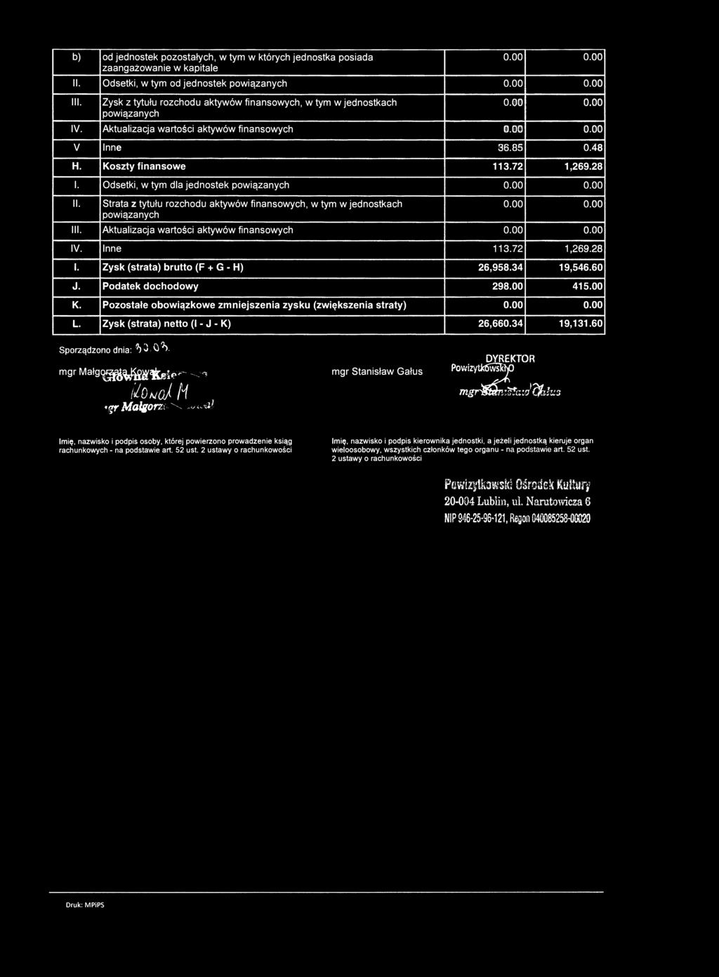 b) od jednostek pozostałych, w tym w których jednostka posiada zaangażowanie w kapitale II. Odsetki, w tym od jednostek powiązanych III.