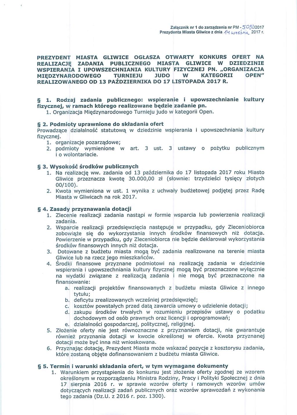 Załącznik nr 1 do zarządzenia nr PM -5030201? Prezydenta Miasta Giiwice z dnia 4L( co!" a; nc`. 2017 r.