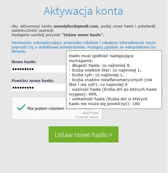 Jak rozpocząć pracę z systemem UONET+? 3/19 7. Kliknij znajdujący się w wiadomości odnośnik do strony, na której będziesz mógł wprowadzić swoje hasło.