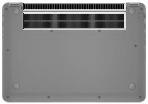 Spód Element Otwory wentylacyjne (2) Opis Umożliwiają dopływ powietrza zapewniający chłodzenie wewnętrznych elementów komputera.