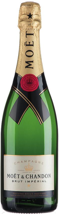 SZAMPANY / CHAMPAGNER Moët & Chandon Brut Imperial 75cl 320,- A.C. Champagne Białe wytrawne, Weiβ trocken Ma żywy charakter z nutami świeżych białych owoców, posmakiem ciemnego chleba i pikantną nutą.