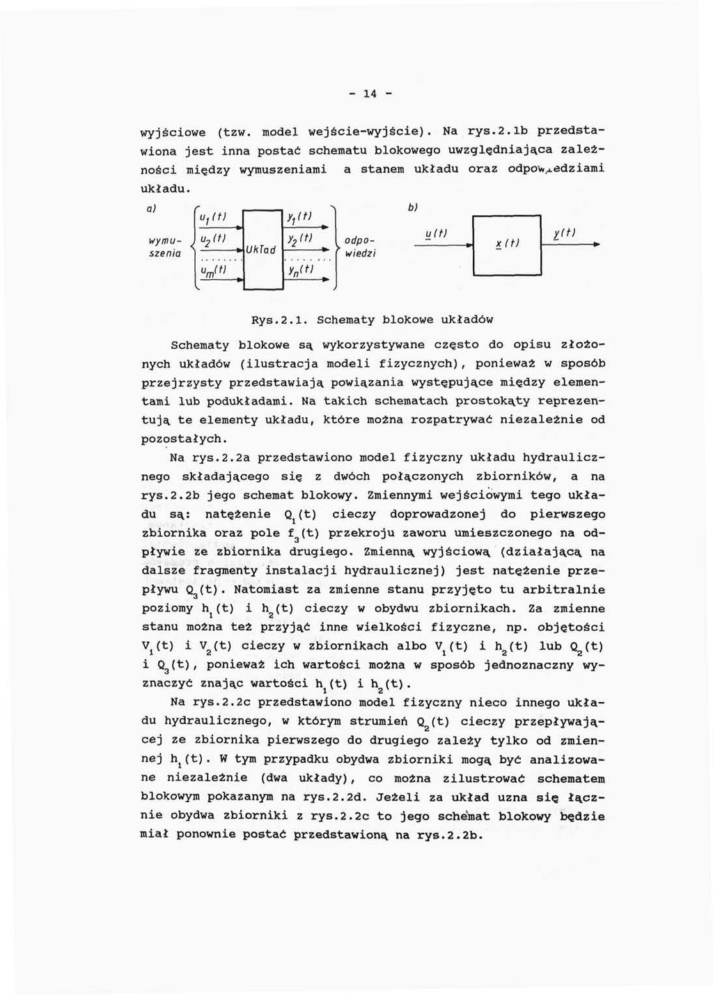 - 14 - wyjściowe (tzw. model wejście-wyjście). Na rys.2.1b przedstawiona jest inna postać schematu blokowego uwzględniająca zależności między wymuszeniami układu.