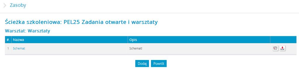 Użytkownik chcąc podzielić się z jakimś zasobem, sam może dodać załącznik do zasobów zadania.