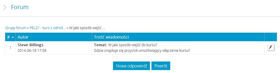 Pod tekstem znajduje się przycisk, za pomocą którego można przesłać odpowiedź do tematu.