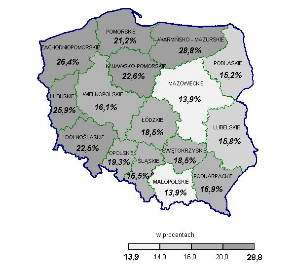 STOPA BEZROBOCIA W POLSCE WEDŁUG WOJEWÓDZTW Stan