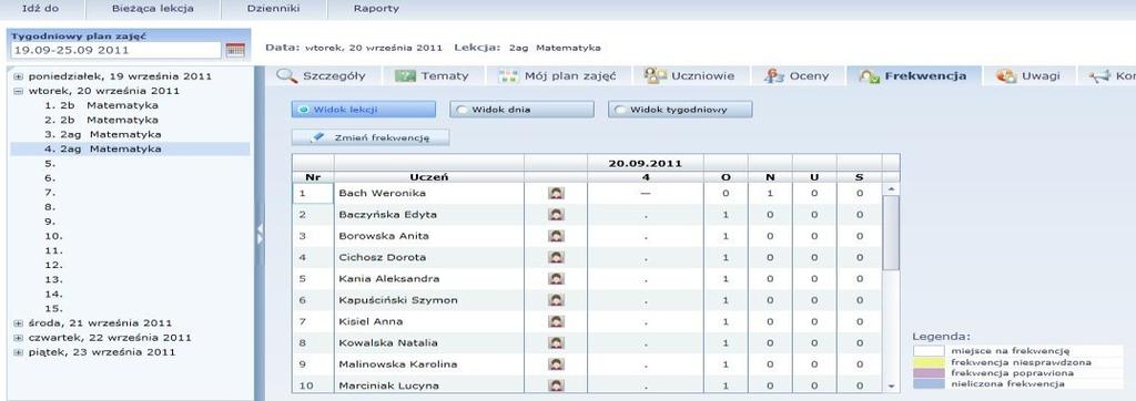 Bieżąca lekcja Oceny za zadania wystawione przez nauczycieli prowadzących dane zajęcia w zastępstwie są oznaczone żółtym tłem.