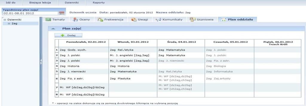 Dzienniki Rysunek 26. Plan zajęć oddziału.