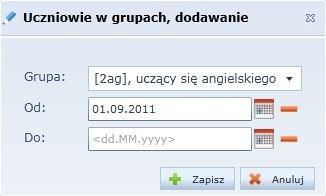 Dzienniki Rysunek 27. Dodawanie ucznia do grupy. Grupy Tutaj użytkownik może ustalić skład grup uczniów w poszczególnych oddziałach.