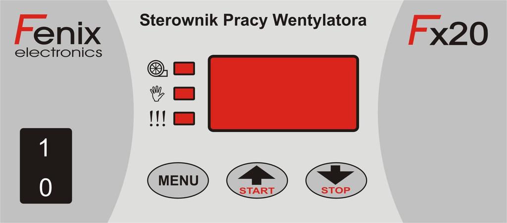 IV. Obsługa sterownika 1. Widok panelu sterowania Praca wentylatora Tryb ręczny alarm Wyświetlacz LED 3-cyfrowy Włącznik główny Wejście do MENU 2.