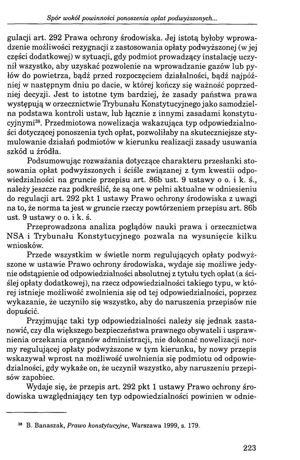 Spór wokół powinności ponoszenia opłat podwyższonych.. gulacji art. 292 Prawa ochrony środowiska.