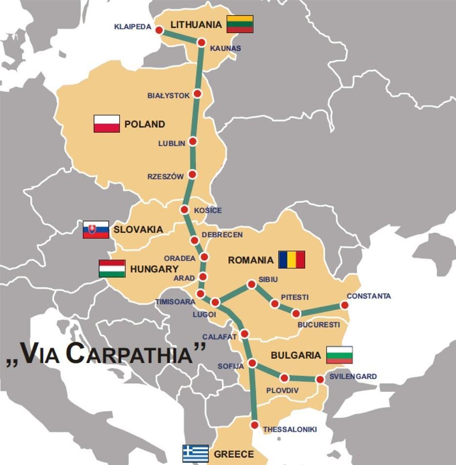 VIA CARPATIA Priorytet infrastrukturalny dla naszego kraju Włączenie do sieci bazowej TEN-T oraz zabezpieczenie środków w budżecie UE Przyspieszenie