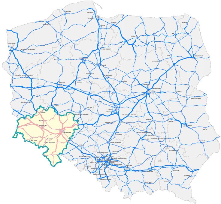 Istniejąca sieć dróg krajowych pod zarządem GDDKiA Oddział Wrocław Istniejąca sieć dróg - stan na 31 grudnia 2018 r.
