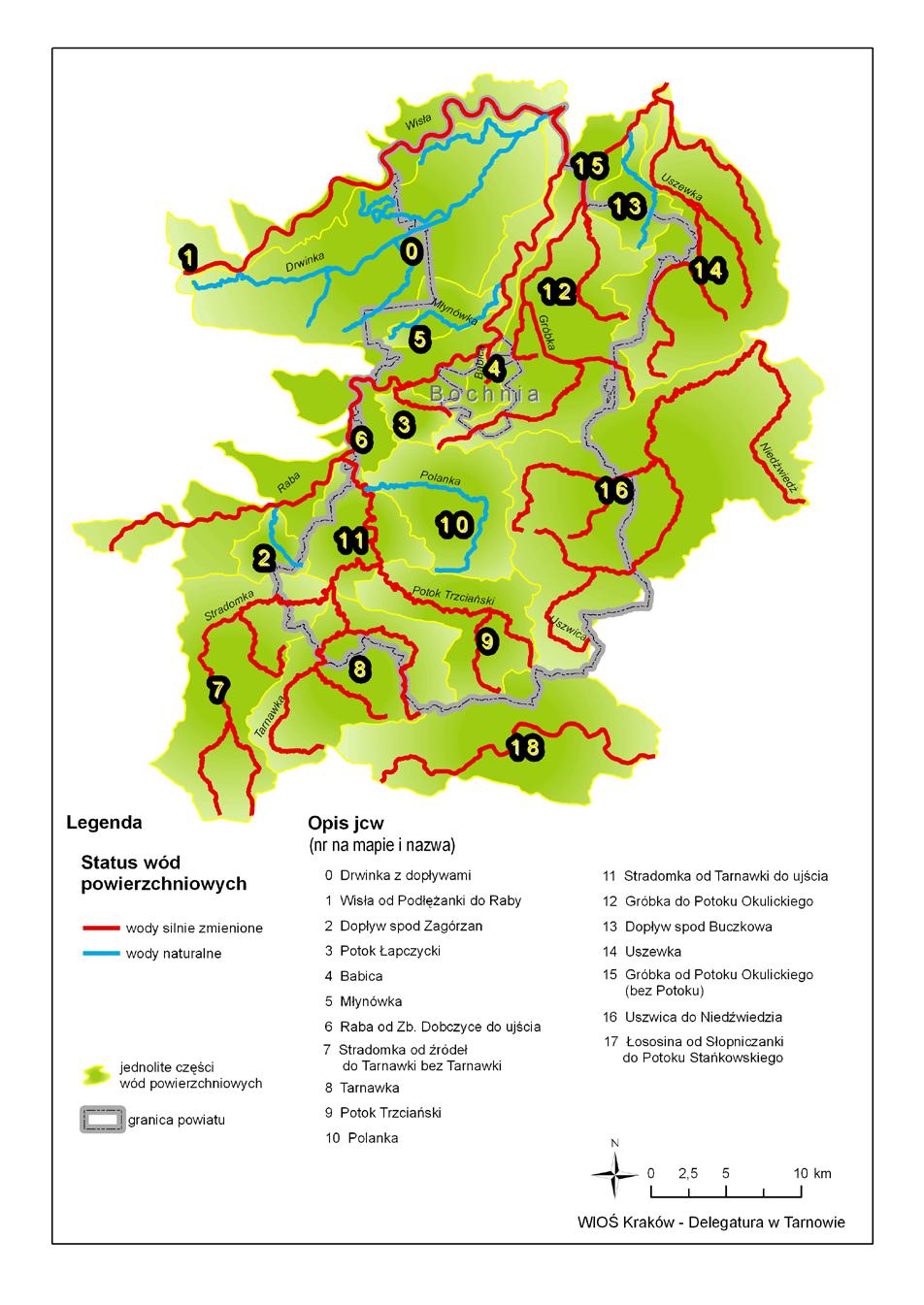 Mapa. Identyfikacja naturalnych oraz silnie zmienionych