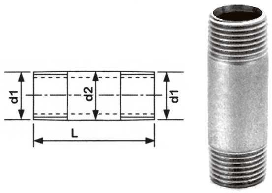 dwustronny rurowy NW d1 d2 L 6 1/8 10,2 20 8 1/4 13,5 30 10 3/8 17,2 40 15 1/2 21,3 60 20 3/4 26,9 60 25 1 33,7 60 32 1 1/4