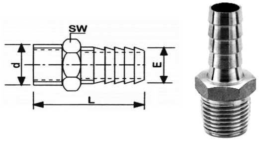 Końcówka pod wąż z GZ i nakrętką 6-kątną NW d E L 8 1/4 9 70 10 3/8 11 70 15 1/2 14