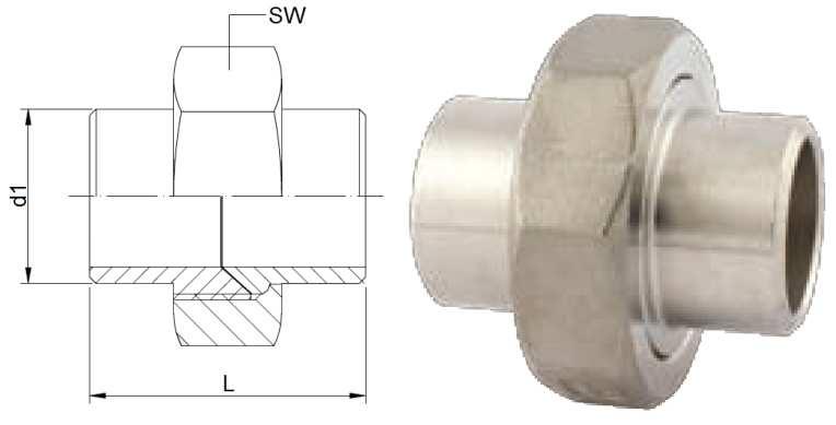 Śrubunek - złącze stożkowe spaw/spaw NW d1 L SW 6 10,2 39 35 8 13,5 39 35 10 17,2 40 38 15