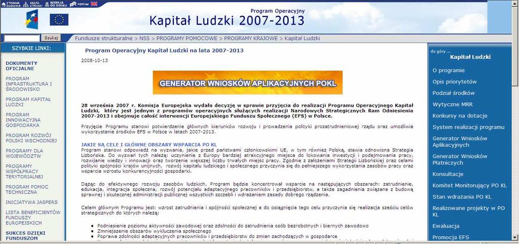 Program Operacyjny Kapitał Ludzki 2007-2013 http://www.