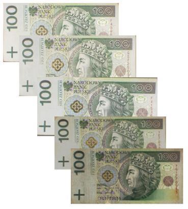 obiegu, banknot 3 graniczny nadający się do obiegu oraz banknoty 4 i 5 nienadające się do obiegu.