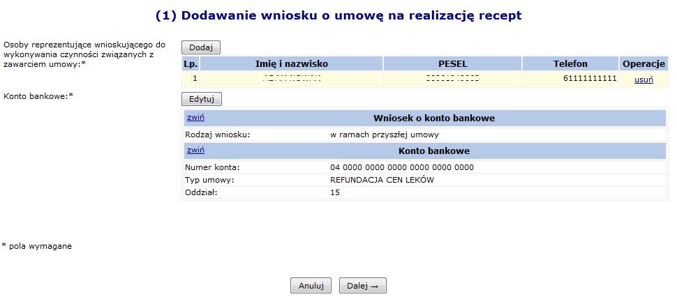 Rys. 7.3 Dodawanie wniosku na realizację recept Ostatnim etapem wprowadzania nowego wniosku do systemu, jest zatwierdzenie Podsumowania.