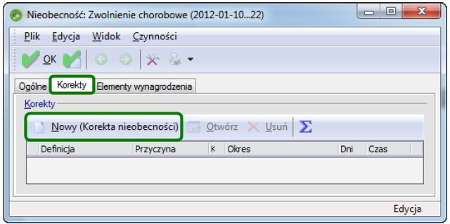Korekta nieobecności Wybieramy nieobecność