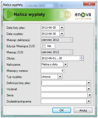 Naliczając wypłatę dla osoby zatrudnionej na umowie zlecenia, która przebywa na zwolnieniu chorobowym należy naliczać poprzez opcję Nalicz wypłaty.