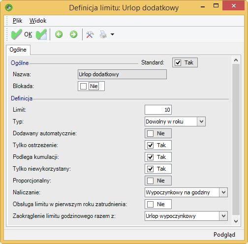 Wariant I - Definicja limitu: Urlop dodatkowy Naliczamy limit urlopu wypoczynkowego i dodatkowego dla pracownika zatrudnionego od 1 stycznia 2015 r. do 31 lipca 2015 r.