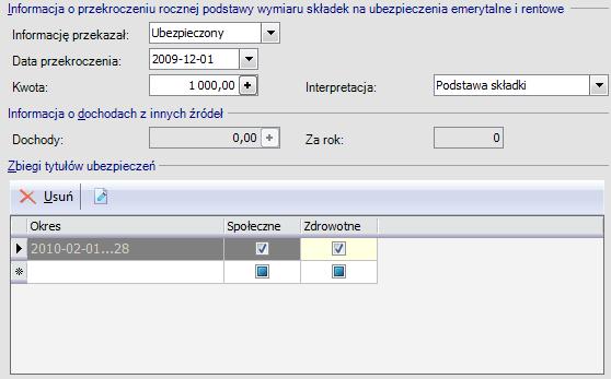 Kadry / Podstawy składek ZUS Na podstawie zaewidencjonowanych w programie wypłat automatycznie ustalany jest moment i kwota przekroczenia rocznej podstawy składek na ubezpieczenia emerytalne i