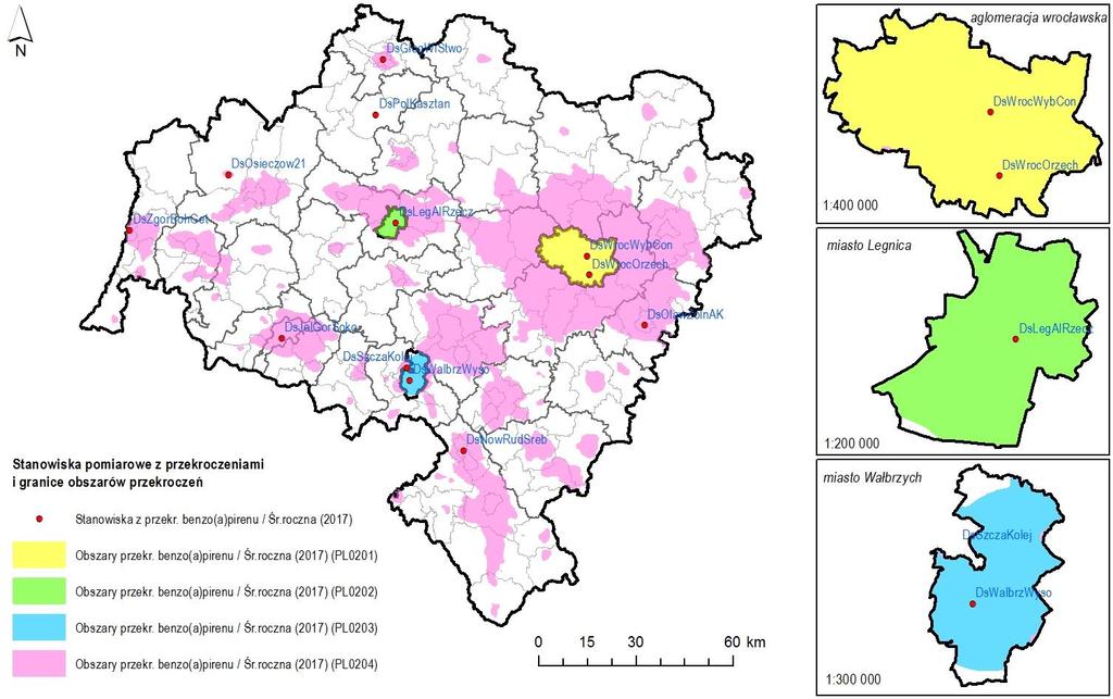 Ocena poziomów substancji w powietrzu oraz wyniki klasyfikacji stref województwa dolnośląskiego za 2017 rok 29 Mapa 5.4.