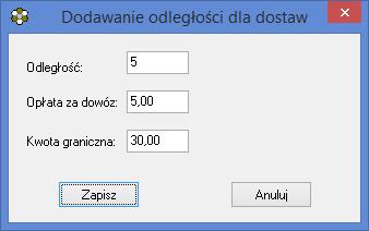 Dodawanie nowej odległości dostawy.