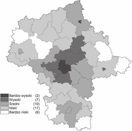 16 Monitoring realizacji Strategii rozwoju województwa mazowieckiego do 2030 roku. Innowacyjne Mazowsze Raport 2015 Ryc. 16. Lokalny Wskaźnik Rozwoju Społecznego - LHDI w powiatach woj.